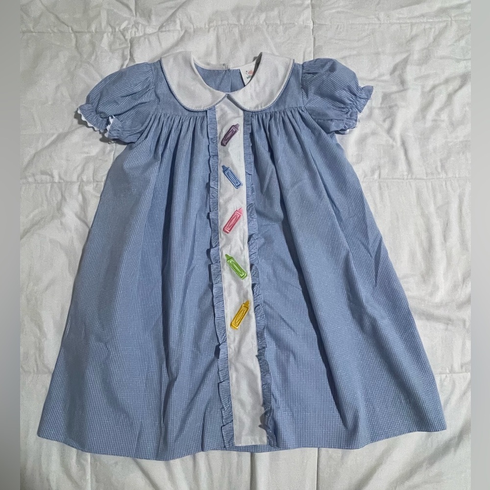 Blue Babydoll Dress with Puff Sleeves and Peter Pan Collar